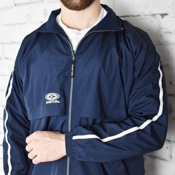 Vintage Y2k Easton Navy Blue Ice Hockey Warmup Lightweight Windbreaker Jacket S - Picture 2 of 4